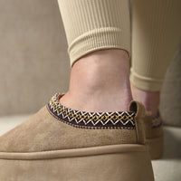 Platform Slip-On Shoes in Cream with Geometric Trim