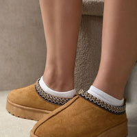 Platform Slip-On Shoes in Cream with Geometric Trim