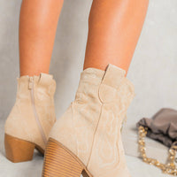 Cowboy Ankle Boots in Camel with Western Stitching