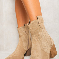 Cowboy Ankle Boots in Camel with Western Stitching