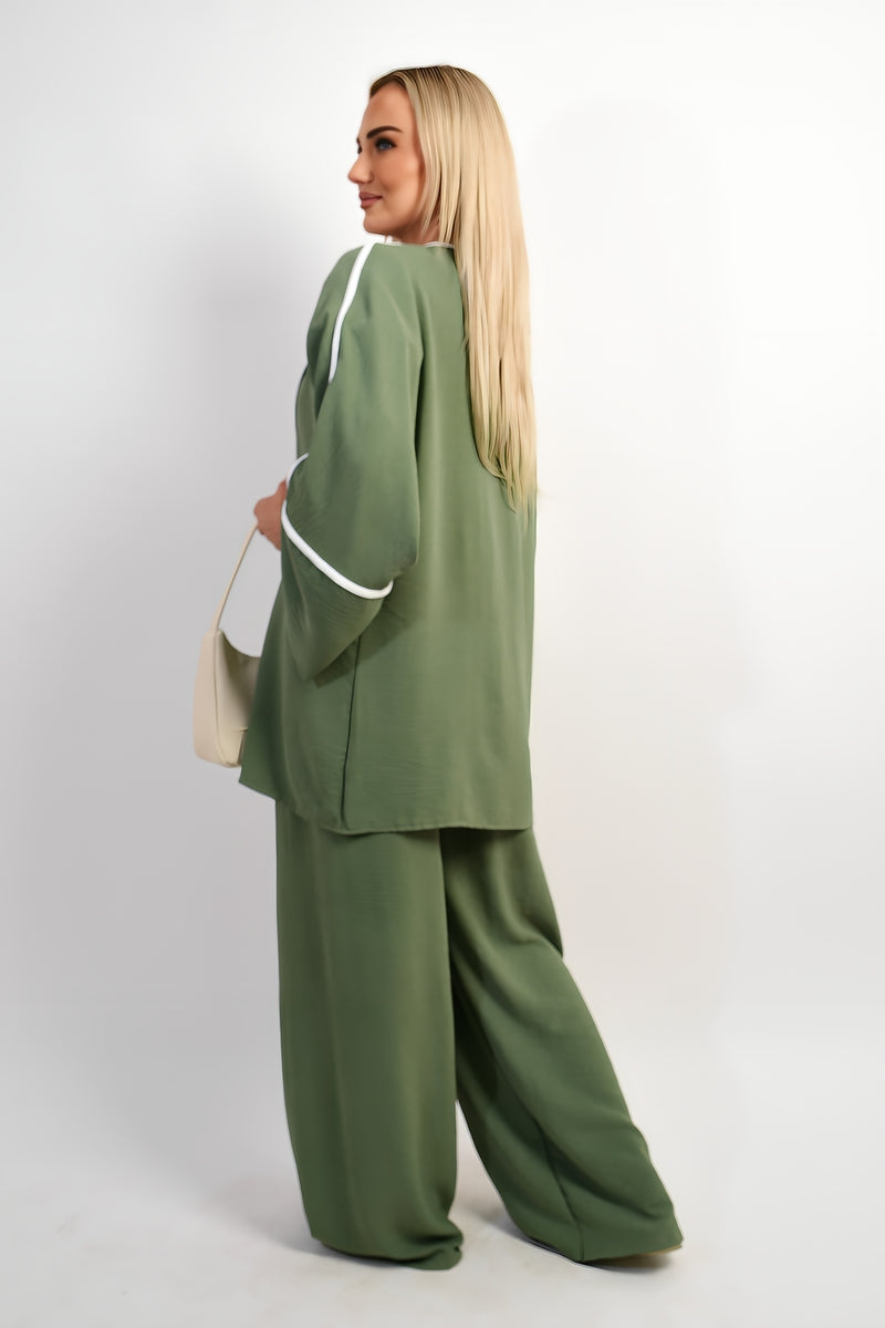 Contrast Trim Oversized Cardigan & Wide Leg Co-ord Set