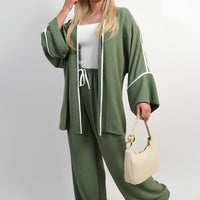 Contrast Trim Oversized Cardigan & Wide Leg Co-ord Set