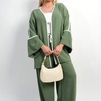 Contrast Trim Oversized Cardigan & Wide Leg Co-ord Set