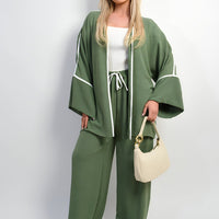 Contrast Trim Oversized Cardigan & Wide Leg Co-ord Set