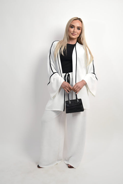 Contrast Trim Oversized Cardigan & Wide Leg Co-ord Set