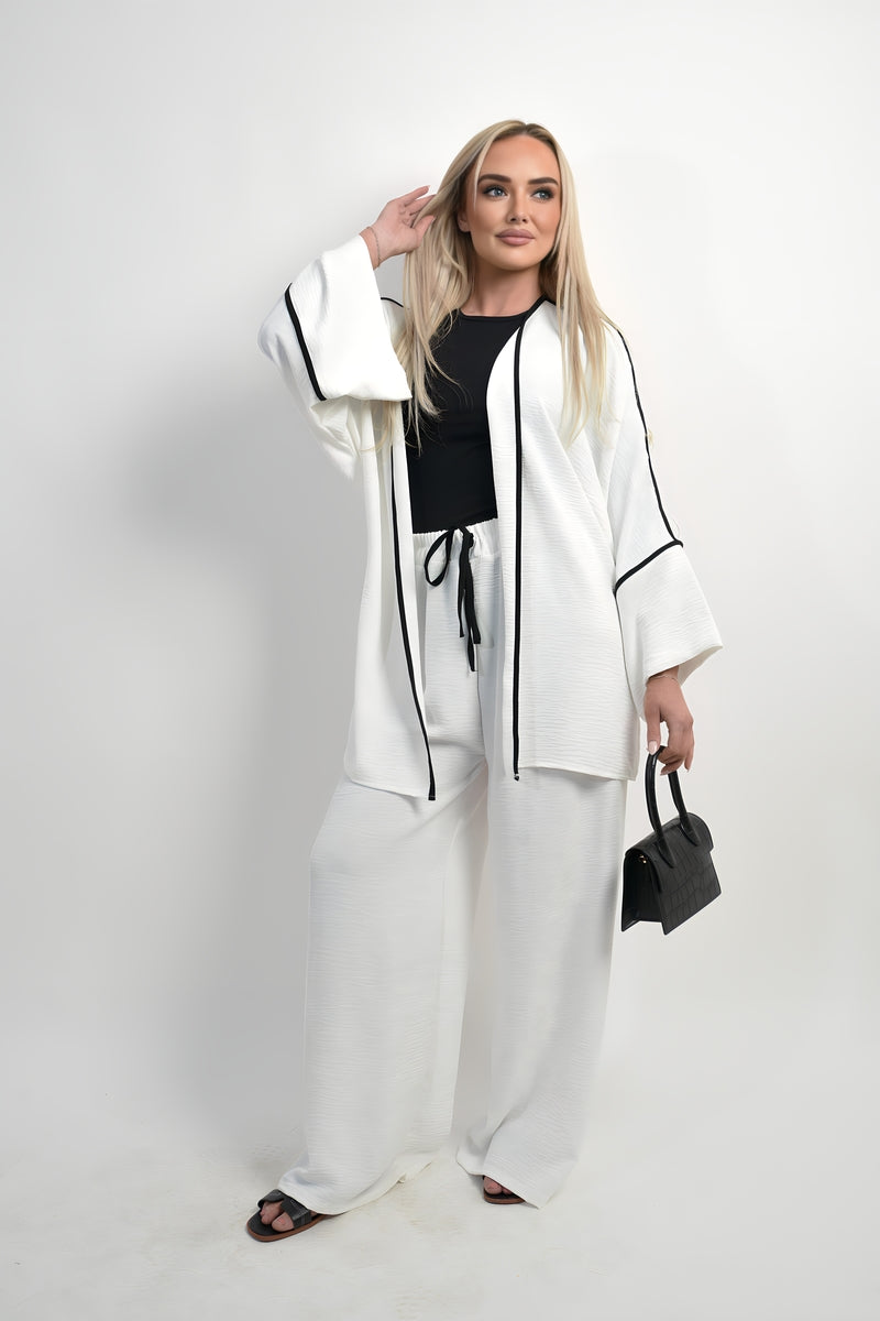 Contrast Trim Oversized Cardigan & Wide Leg Co-ord Set