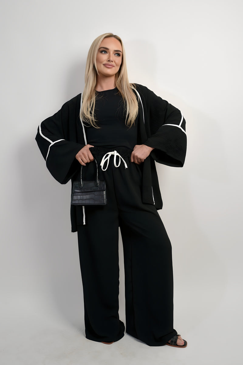 Contrast Trim Oversized Cardigan & Wide Leg Co-ord Set