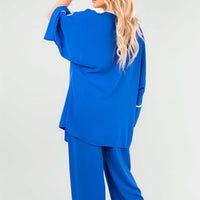Contrast Trim Oversized Cardigan & Wide Leg Co-ord Set