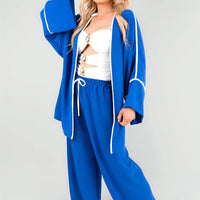 Contrast Trim Oversized Cardigan & Wide Leg Co-ord Set