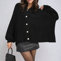 Chunky Knit Cardigan in Khaki with Balloon Sleeves and Fringe Detail