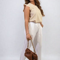 Drawstring high-waist trousers with side pockets, light cream and off-white