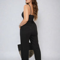 Black high-waist drawstring trousers with wide legs and side pockets.