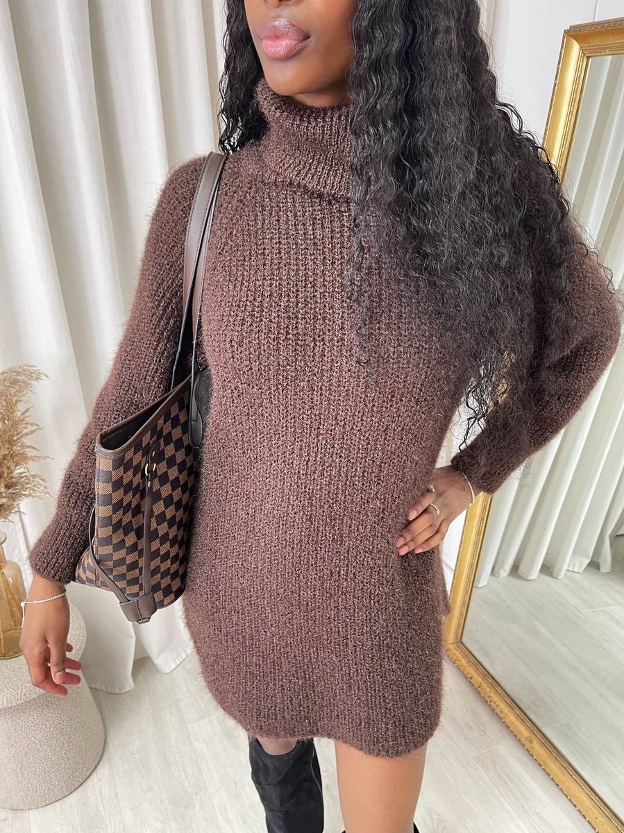 Chunky Roll Neck Knitted Jumper Dress