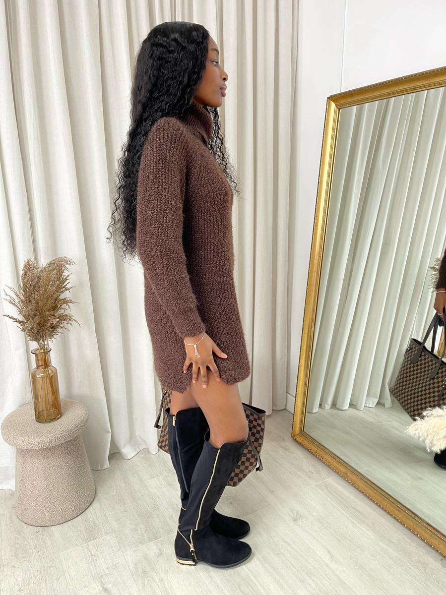 Chunky Roll Neck Knitted Jumper Dress