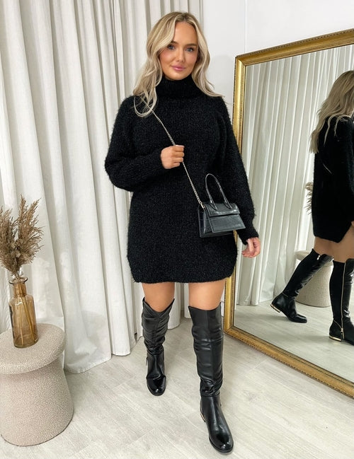 Chunky Roll Neck Knitted Jumper Dress