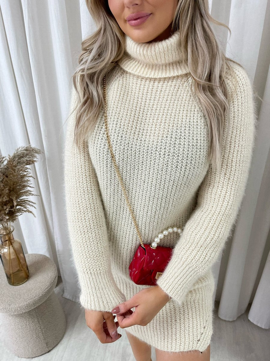 Chunky Roll Neck Knitted Jumper Dress