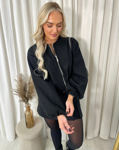 Cropped Bomber Jacket in Wine with Balloon Sleeves