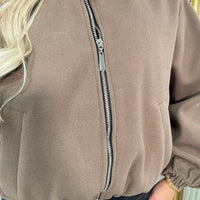 Cropped Bomber Jacket in Wine with Balloon Sleeves