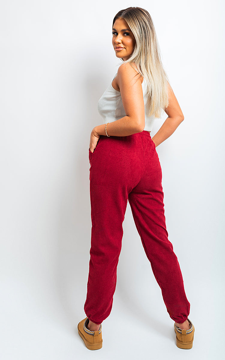 Ribbed Joggers in Khaki with Drawstring Waist and Pockets