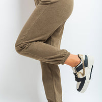 Ribbed Joggers in Khaki with Drawstring Waist and Pockets