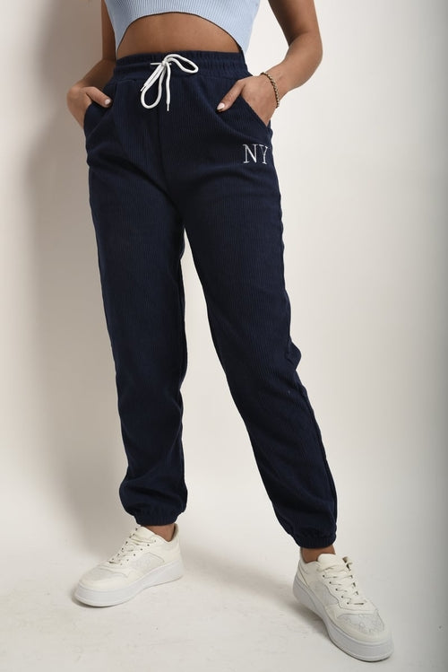 Ribbed Joggers in Khaki with Drawstring Waist and Pockets