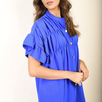 Button Down Pleated Frill Tops