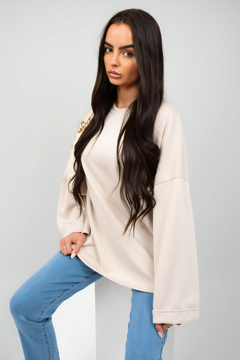 Off-white oversized crewneck sweatshirt with long sleeves, front view