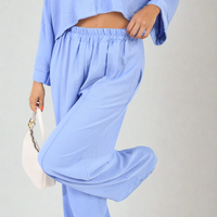 Co-ord Set in Sky Blue with Cropped Shirt and Wide-Leg Trousers