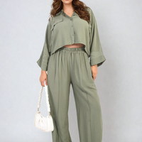 Co-ord Set in Sky Blue with Cropped Shirt and Wide-Leg Trousers