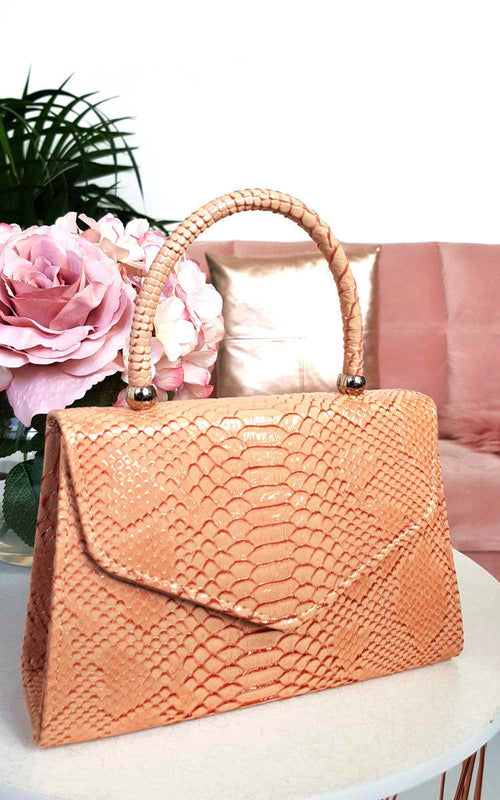 Faux Leather Handbag in Lilac with Top Handle and Chain Strap