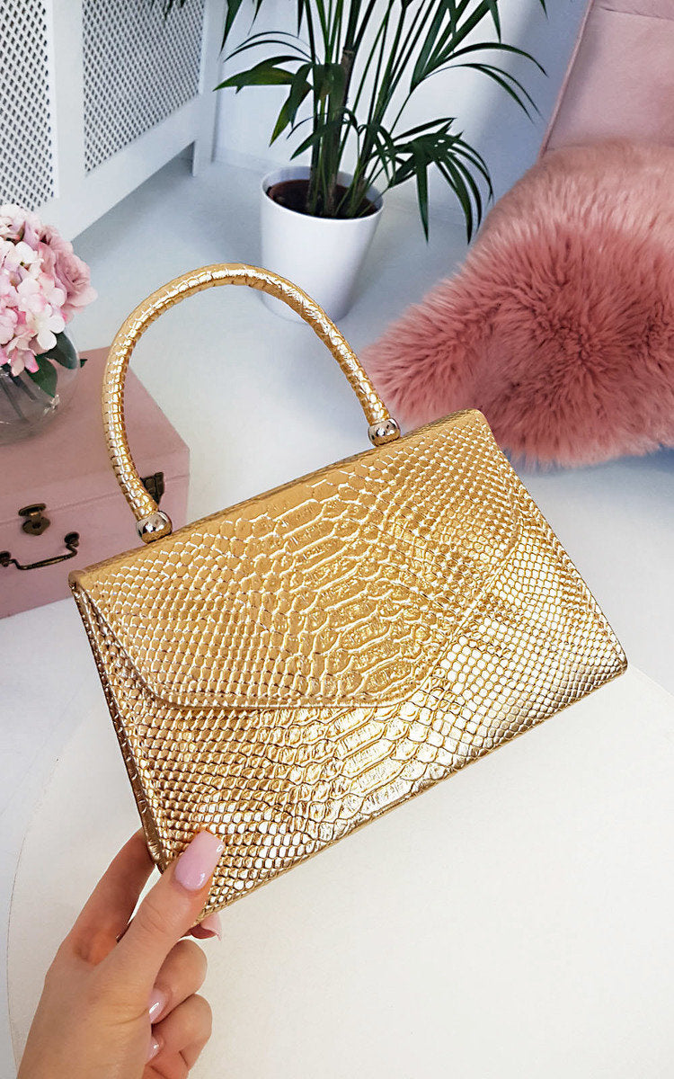 Faux Leather Handbag in Lilac with Top Handle and Chain Strap