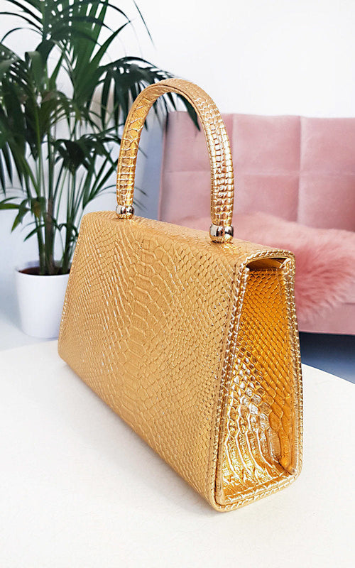 Faux Leather Handbag in Lilac with Top Handle and Chain Strap