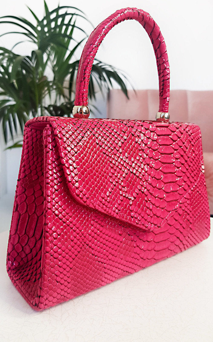 Faux Leather Handbag in Lilac with Top Handle and Chain Strap