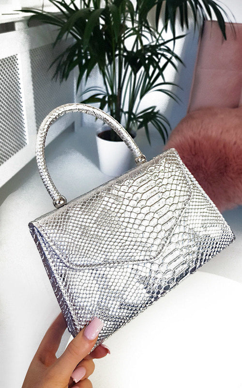 Faux Leather Handbag in Lilac with Top Handle and Chain Strap