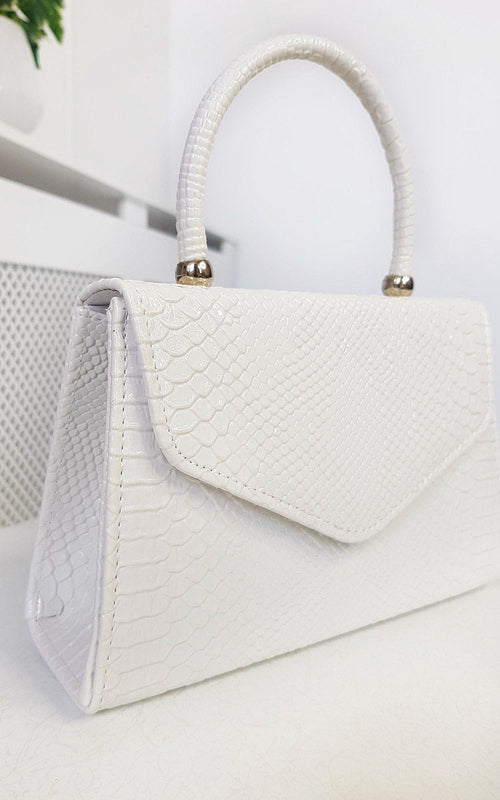 Faux Leather Handbag in Lilac with Top Handle and Chain Strap