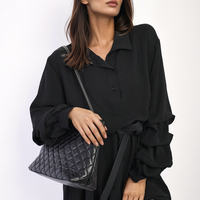 Shirt Dress in Green with Gathered Long Sleeves