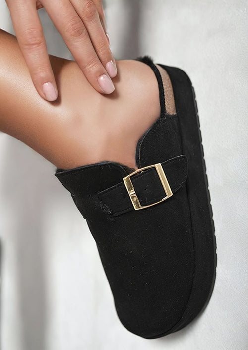 Platform Clogs in Beige with Faux Fur Lining