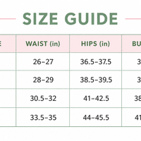 Size guide chart showing waist, hips, and bust measurements for one-piece swimsuit