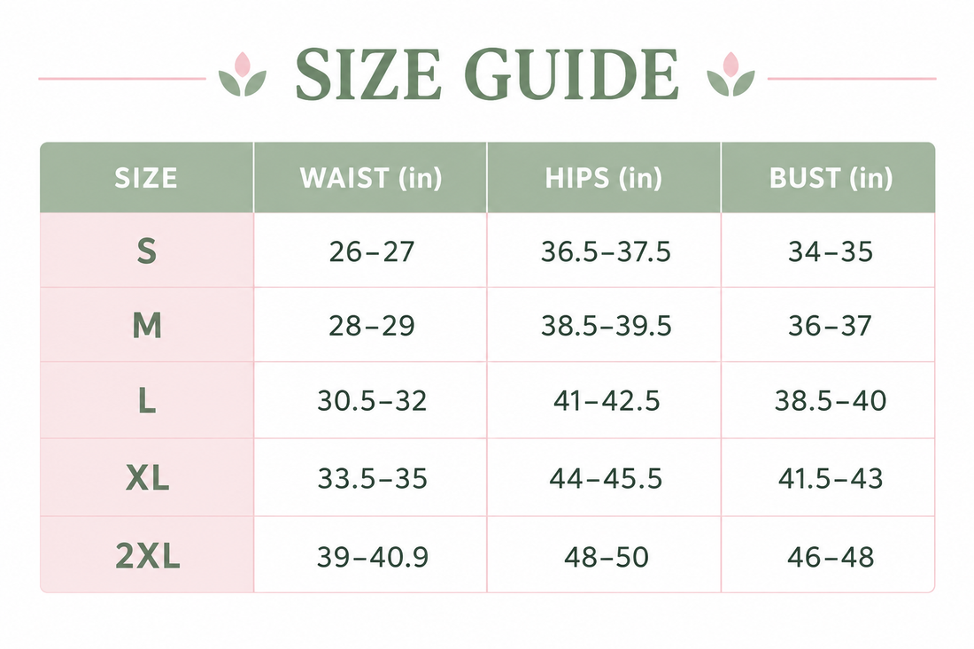 One-piece swimsuit size guide chart with waist, hips, and bust measurements by size