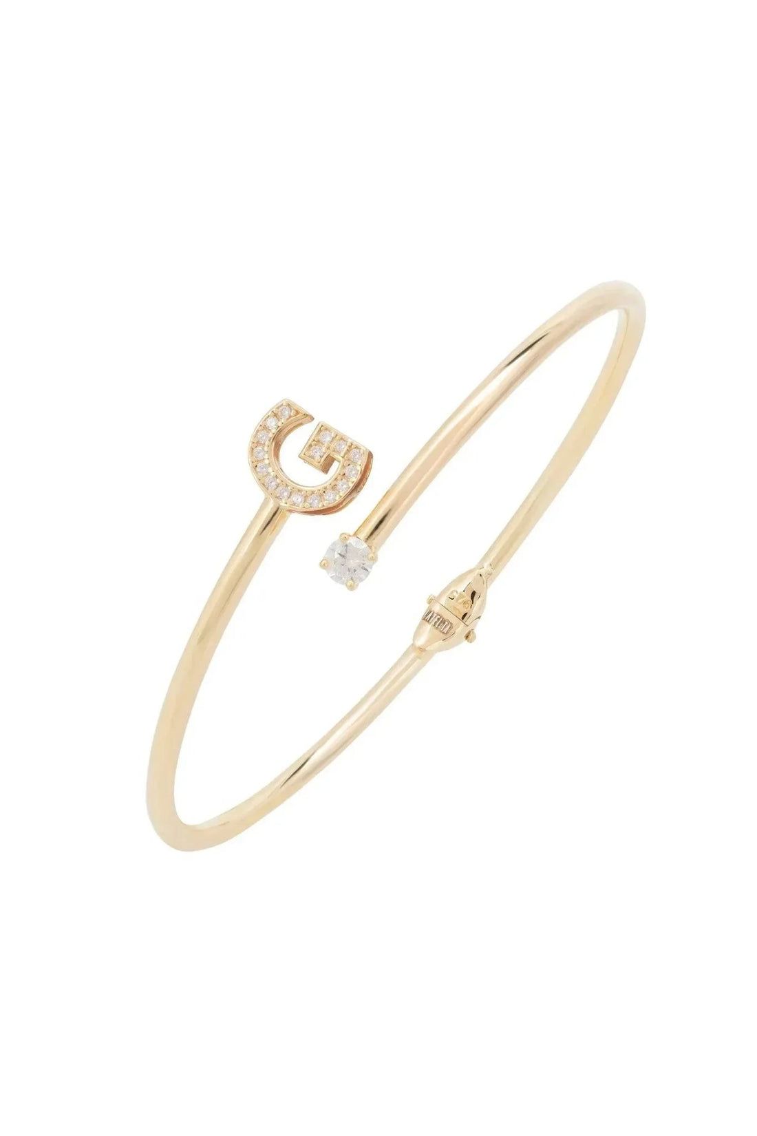 Gold bangle with crystal G charm and small round stones