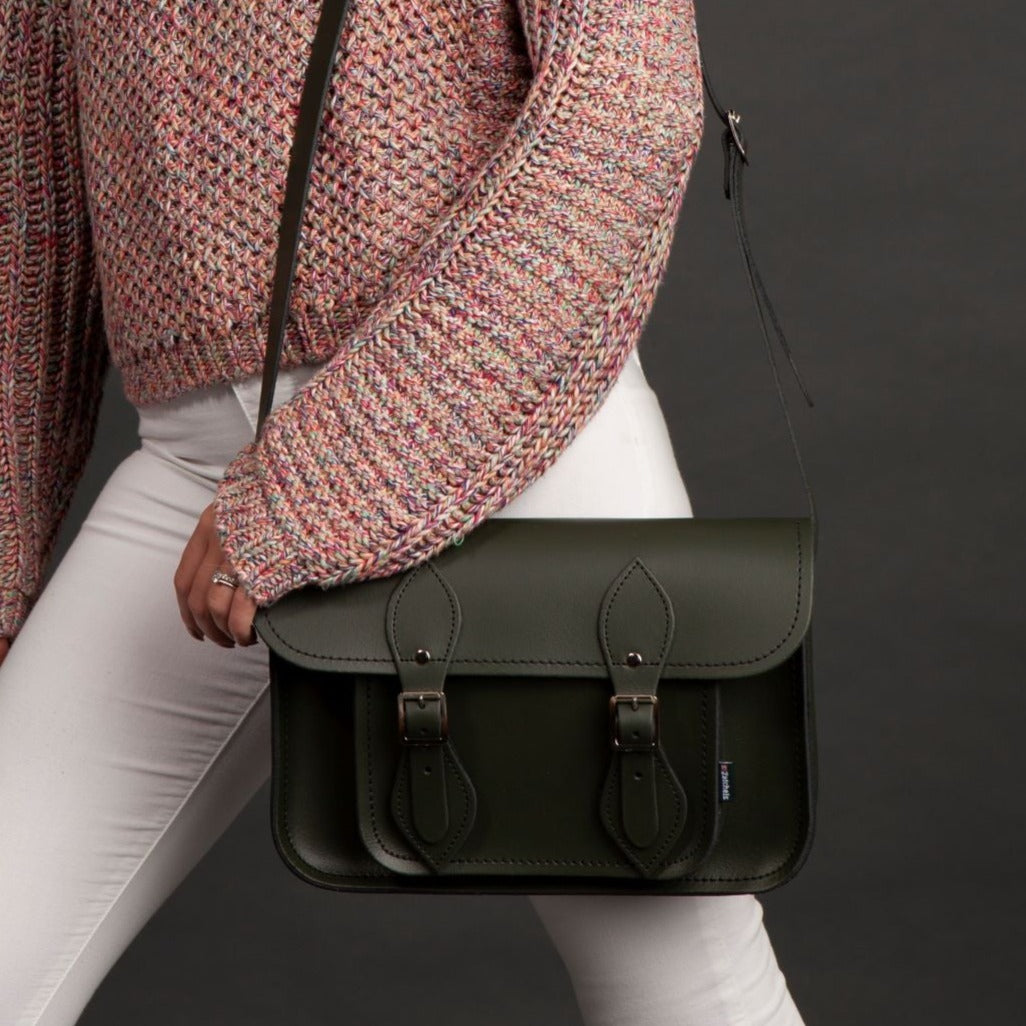 Handmade Leather Satchel - Ivy Green-2