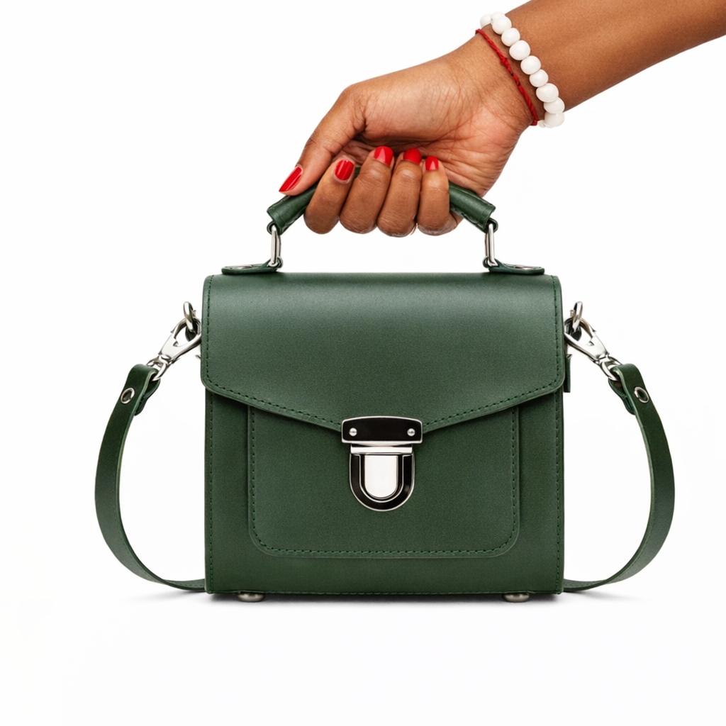 Handmade Leather Sugarcube Handbag - Ivy Green-1