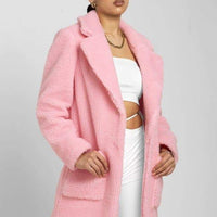 Oversized Teddy Coat with Lapels and Popper Fastening