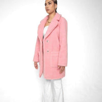 Oversized Teddy Coat with Lapels and Popper Fastening