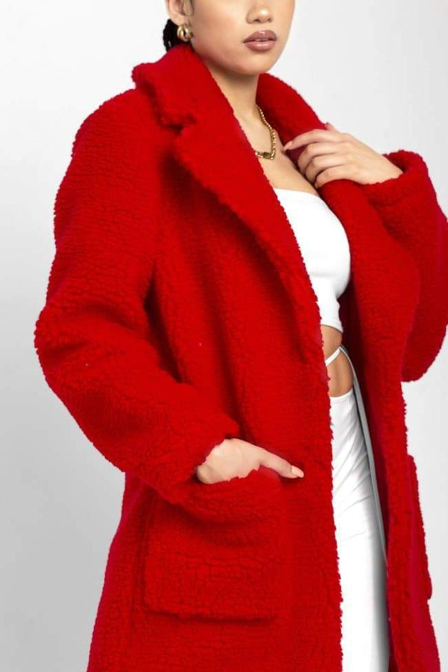 Oversized Teddy Coat with Lapels and Popper Fastening