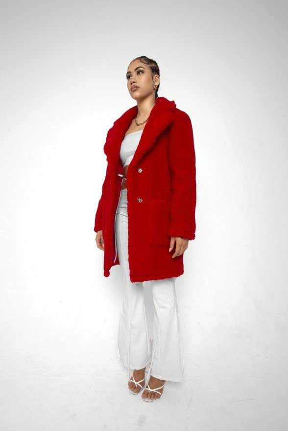 Oversized Teddy Coat with Lapels and Popper Fastening