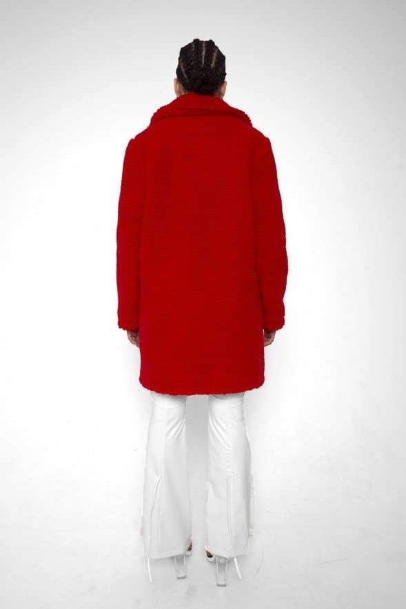Oversized Teddy Coat with Lapels and Popper Fastening