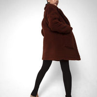 Oversized Teddy Coat with Lapels and Popper Fastening