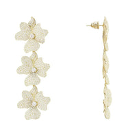 Jasmine Flower Triple Drop Earrings Gold-1
