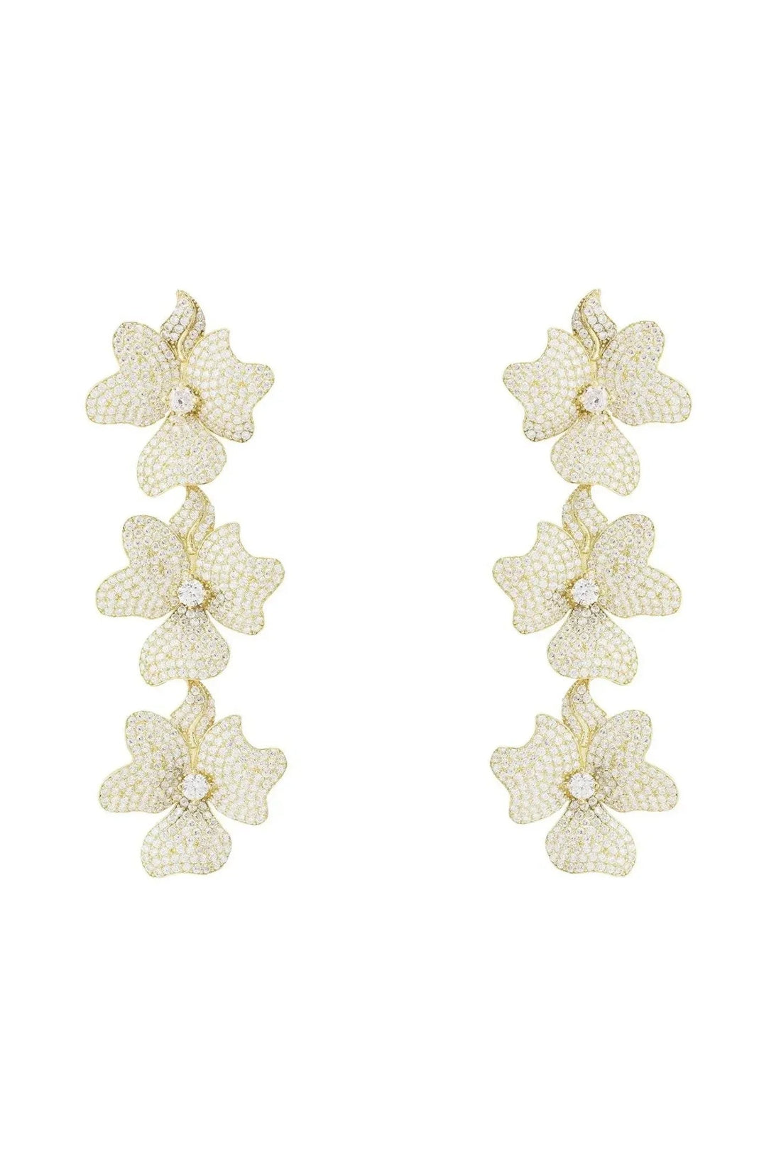 Jasmine Flower Triple Drop Earrings Gold-0